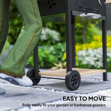 Charcoal Grill with Wheels, Outdoor BBQ Grill with Side Shelves & Thermometer, Barbecue Smoker with Bottom Storage Shelf, Adjustable Charcoal Pan, Patio Cooking Station for Camping Party