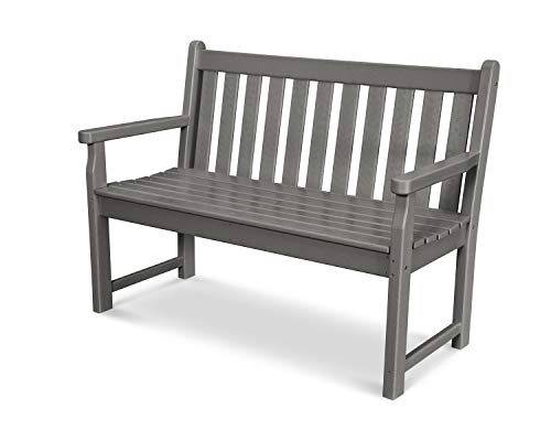 POLYWOOD Traditional Garden Bench, 48 Inch Outdoor Bench for Patio, Porch & Backyard - Heavy Duty HDPE Lumber Park Bench with Back Support - Classic 2 Person Seating - Slate Grey