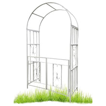 iumLeap W114xH210cm Metal Garden Arch Trellis White Rose Arbor Stand Heavy Duty Wedding Archway with Gate for Climbing Plants Outdoor, Patio, Pergola Arbour