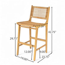 Christopher Knight Home Merry Patio Acacia Wood Bar Stool Set of 2, Counter Height Barstool Set for Bar Table,Handwoven Wicker Kitchen Island Dining Chair,Wooden Counter Stool with Footrest,Light Teak