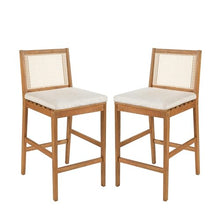 Christopher Knight Home Kirkby Outdoor Counter Height Bar Stools Set of 2, Acacia Wood Counter Stools with Wicker Backrest, Patio Bar Chairs with Cushion for Outdoor Bar Table, Teak + Beige + Yellow
