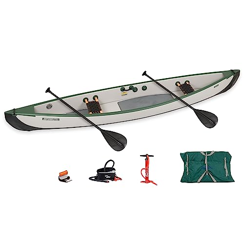 Sea Eagle TC16 Inflatable Canoe with Wood Web Seats, Pump, Bag & Optional Paddles Green and Gray