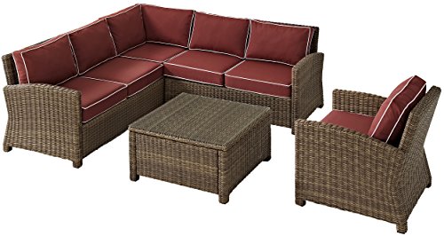 Crosley Furniture Bradenton 5-Piece Outdoor Sectional Sofa Set Brown with Sangria Cushions
