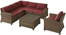 Crosley Furniture Bradenton 5-Piece Outdoor Sectional Sofa Set Brown with Sangria Cushions