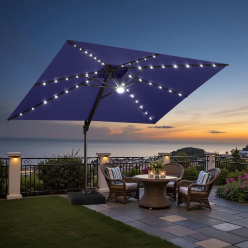 OROTLECT 11 X 9 Ft Lighted Cantilever Umbrella With Weighted Base – Effortlessly Movable by One Person
