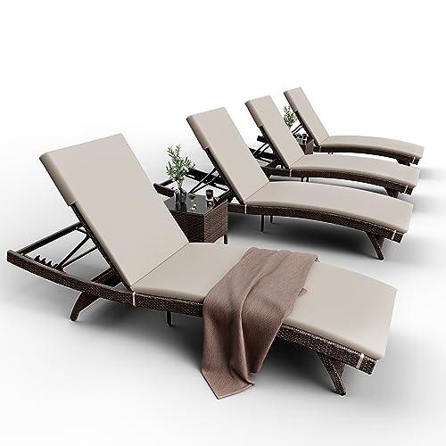 Pamapic 6-Piece Patio Chaise Lounge Set with Adjustable Backrest and Removable Cushion Beige