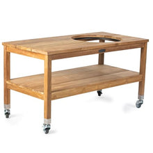 TITAN GREAT OUTDOORS Ash & Ember Grade A Teak Ceramic Grill Table, 22" Diameter Opening Fits L BGE, Kamado Joe, Weather Resistant Tightly Spaced Slats, Storage Shelf and Locking Caster Wheels