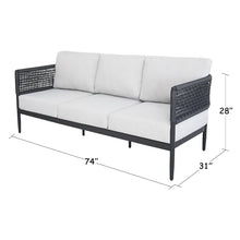 IC INTERNATIONAL CONCEPTS, Outdoor Woven Abaca Rope 3 Seater Patio Sofa with Cushions, Powder Coated Aluminium Frame, 74" W x 31" D x 28" H, 350 Lbs Wt. Capacity, Fully Assembled, Charcoal