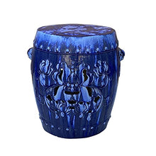 Orientliving Chinese Mixed Blue Round Lotus Clay Ceramic Garden Stool Table Blue