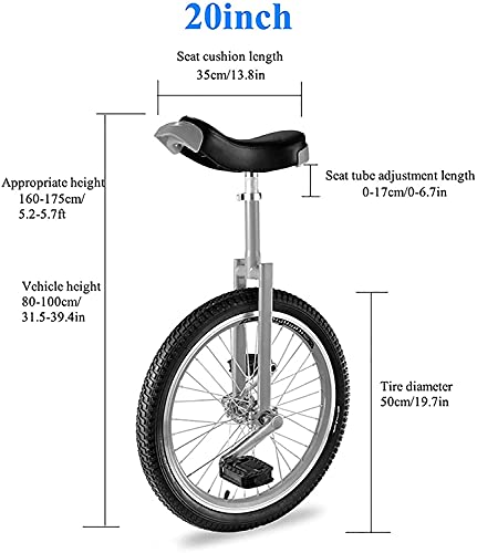 JINCAN 20-Inch Wheeled Unicycle Bicycle Outdoor Anti-Skid Tires Adjustable Saddle