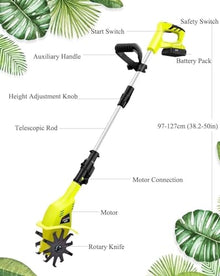 MekUk Garden Tiller & Cultivator Cordless Electric tillers, Working Width 10 cm, Depth 25 cm, with 5.2 Ah Lithium Battery and Quick Charger for Garden Care Compacted Soils and Lawn Yard