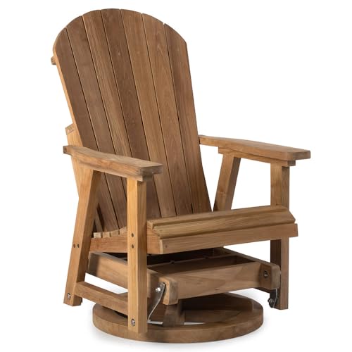 TITAN GREAT OUTDOORS Ash & Ember Savannah Grade A Teak Adirondack Glider Swivel Chair, Kiln-Dried and Hand-Sanded Teak Wood, Weather-Resistant Outdoor Chair