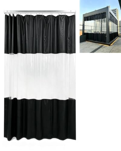 Sliding Pergola Curtain, Black Tarpaulin, Outdoor Divider