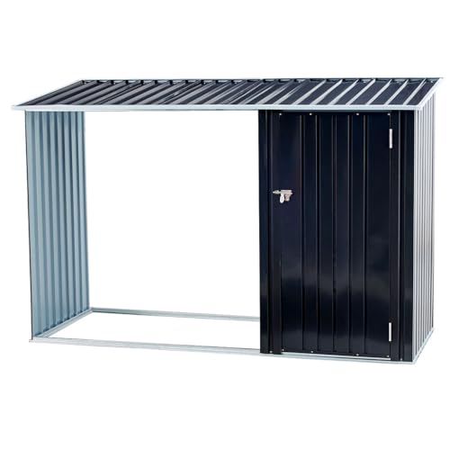 YATON 98" Outdoor Firewood Rack with Roof Heavy Duty Steel Firewood Storage Shed Weatherproof Log Holder for Backyard Patio Porch Wood Storage