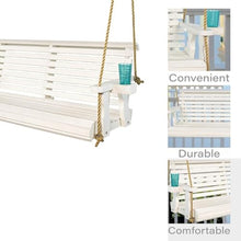 Ronghw0607 Garden Bench Outdoor Swing Leisure Roll Back Suspended Chair Swing Wooden Swing with Suspension Rope Cup Holder Park Patio Seat