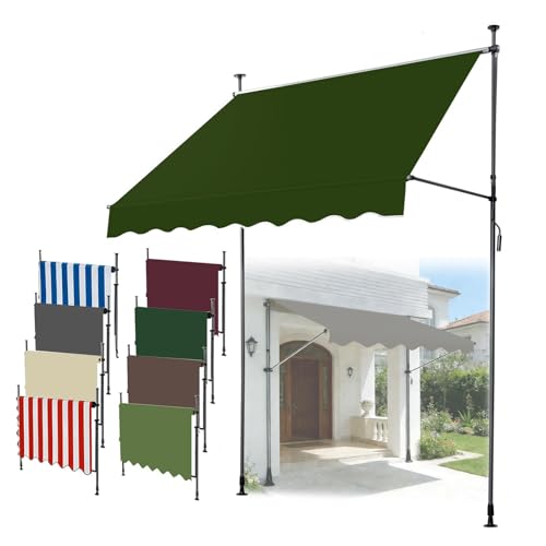 Large Patio Shade Awning 59" 118" 158" Manual Adjustable Retractable Awnings, Waterproof Canopy Cover and Steel Frame for Outdoor Garden Balcony Window Sunshade Shelter, Umbrellas(Dark-Green,400cm)