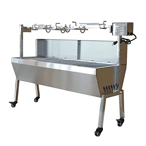 PreAsion Rotisserie Grill Roaster 46 Inch Pig Grill Roaster Stainless Steel BBQ Charcoal Spit Electric Rotating Grill Lamb Spit Roaster 66lbs Capacity with Back Cover Guard