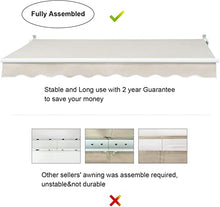 Diensweek 15'x10' Patio Awning Retractable Fully Assembled Manual Commercial Grade - Quality 100% 280G Ployester Window Door Sunshade Shelter - Deck Canopy Balcony P100 Series (14.8'x9.8', Beige)