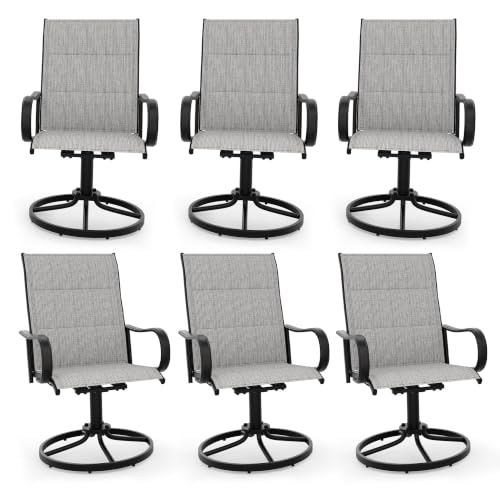 Garvee Patio Swivel Chair Set of 6 Outdoor Dining Chair Padded Khaki