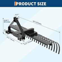 LALFPET Heavy Duty 50 Inch Tow-Behind Dethatcher Rake for Tractor - 3-Point Hitch Attachment - 18 Steel Tines - Ideal for Lawn, Garden, Farm, and Grass Maintenance - Size: 50 Inch