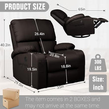 LEVELEVE Rocking Recliner Chair, Massage Rocker Recliner Chair with Vibration Massage and Heat, USB and Type-C Ports,360° Swivel Faux Leather Chairs, Living Room, Bedroom, Nursery, RV, Brown