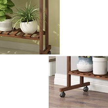 ZHOUYANB Flower Pot Display Rack Modern Wooden Stand With 2 Tiers Living Room Balcony Floor-standing Plant Pulley Garden