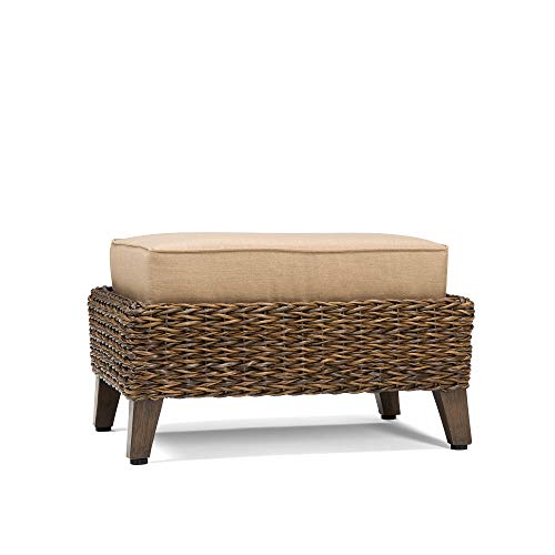 Winston Cayman Ottoman Heritage Brown Frame Seagrass Weave Sunbrella Canvas Heather Beige Fabric Brown Beige
