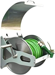 Hose Reel Cart Garden Water Pipe Reel With Lid Hoses Storage Rack, Stainless Steel Wall/Floor Hoses Holder(Green,40m)