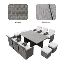 Gray Aluminum 6-Person Outdoor Dining Set with 6 Chairs and 4 Ottomans