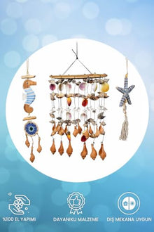 3 Piece Wind Chime Set Seahorse Starfish Hanging Decor for Garden Patio Balcony Outdoor Indoor Handcrafted Indonesian Art Peaceful Sound - Multicolor, 20x10 inch
