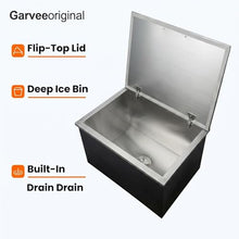 20" Built-in Ice Chest 107.5L, Stainless Steel Cooler Bin with Drain for Outdoor