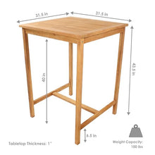 Sunnydaze Solid Teak Wood Patio Bar Table - 31-Inch Square x 43.5-Inch H