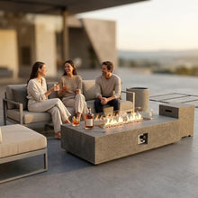 LumeVale 56-inch Rectangle Propane Gas Fire Pit Table, CSA Certified 50,000 BTU Outdoor Fireplace for Backyard, Porch, Garden (Grey, Fire Pit with Wind Guard&Tank)