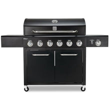 Kenmore 6-Burner Propane Gas BBQ Grill with Side Burner, 73,000 BTUs, Stainless Steel Cabinet Grill with Cast Iron Grates for Outdoor Cooking, Backyard BBQ, Patio, Large Parties (Black)