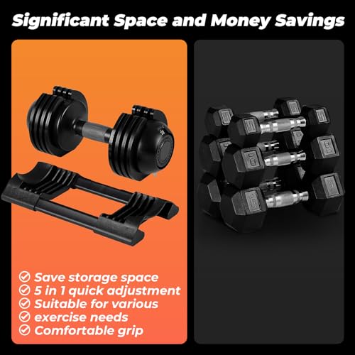Roinoim 5-in-1 Adjustable Dumbbells Set 52LB Pair