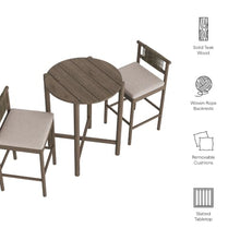 Modway Eleni 3-Piece Outdoor Teak Wood Bar Set in Weathered Gray Pebble – 35 Inch Round Patio Bar Table with 2 Bar Chairs