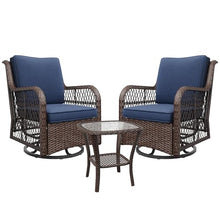 PioneerWorks Outdoor Swivel Wicker Glider Patio Chairs with Table Set, 3 Pieces Outdoor Bistro Set with 4”Thick Cushions and Coffee Table for Porch, Balcony, Deck (Blue)