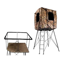 MUDDY 12 Foot Quad Pod Ladder Stand with 57" Platform and Hunting Blind, Epic Camo Multi