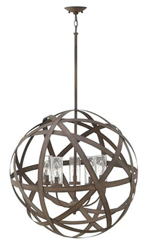 Hinkley Carson Collection 26.25" Five Light LED Outdoor Large Orb Pendant Vintage Iron
