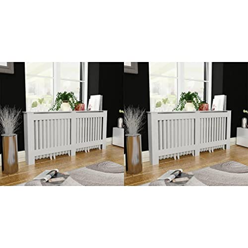 EDNRSOG White MDF Radiator Covers 2 pcs 67.7" Modern Slatted Design Heating Cover Cabinet for Living Room Decoration and Additional Shelf Space