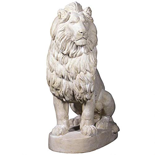 Design Toscano Stately Chateau Lion Sentinel Garden Statue Right Antique Stone Finish