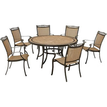 Hanover Fontana 7-Piece Outdoor Patio Dining Set with 6 Sling Chairs and Round Table Tan/Bronze