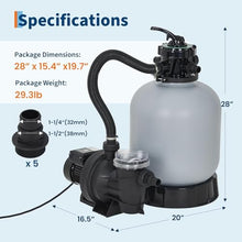 16" Sand Filter Pump for Above Ground Pools, 1 HP 3962 GPH with Timer