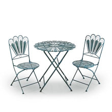 Alpine Corporation Indoor/Outdoor 3-Piece Peacock Feather Rustic Metal Bistro Set Patio Seating, Light Blue