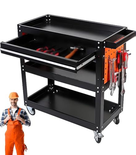 ICEMOB Rolling Tool Cart with Drawers,Professional Service Cart,3 Tier Tool Storage Organizer,Storage Racks for Warehouse, Garage and Workshop,Supports Up to 300KG