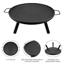 Fire Pit Outdoor Wood Burning Fire Bowl 28in with A Drain Hole Fireplace Extra Deep Large Round Cast Iron Outside d Deck Camping Beach Heavy Duty Metal Grate Rustproof Black