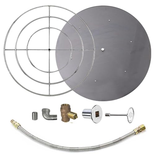 Spotix AFG Match Lit Fire Pit Burner Kit (SS-FR-48KIT-PAN-NG-MSCB), Round, 48-Inch Burner, 54-Inch Flat Pan, Natural Gas, Polished Chrome, with Flange, Key, Valve, Flex Line and Fittings