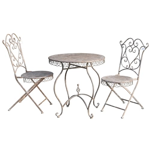 FENOKD Old Iron Table and Chair Set Suitable for Patio Patio Backrest Outdoor Coffee Table Home Gardening Decoration Exquisite Pattern 27.5 Inches Retro White