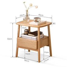 NABOOJ Wood Oak Side Table with Drawer, Small Space Storage End Table with Open Shelf, Minimalist Nightstand for Bedroom, Living Room