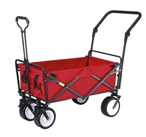 Collapsible Wagon Folding Wagon with 4 Wheels Heavy Duty Trolley Cart Shopping Cart for Outdoor Garden Camping Fishing Pull Truck Garden Cart(B)